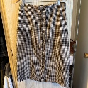 Vintage Authentic Michael Kors Black and White Houndstooth Midi Skirt